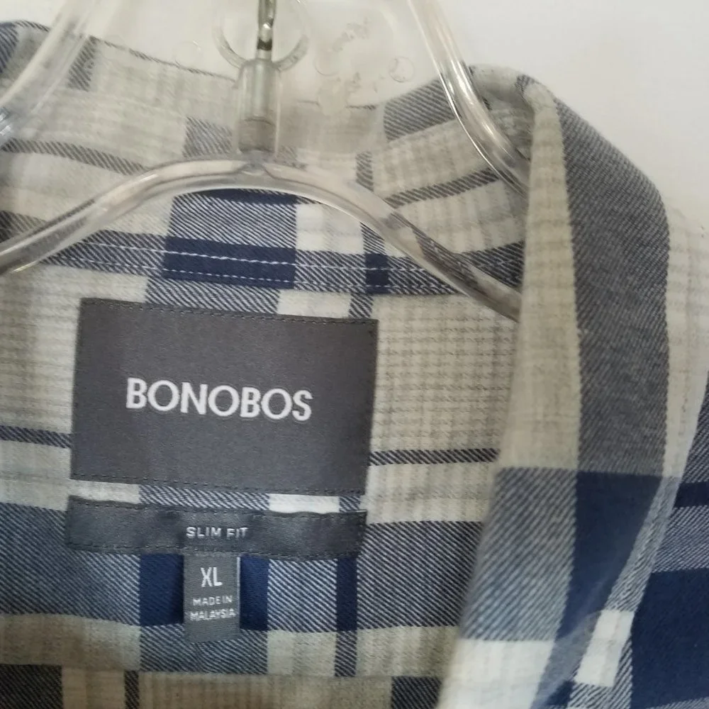 Bonobos‎ Plaid Button Front Long Sleeve Shirt SLIM FIT Mens Size XL